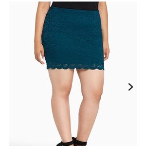 Torrid Teal Lace Stretch Mini Pencil Skirt